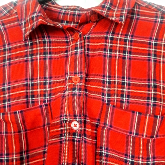 Red Plaid Shirt size S Middle Botton Dawn Universa - Picture 4 of 6
